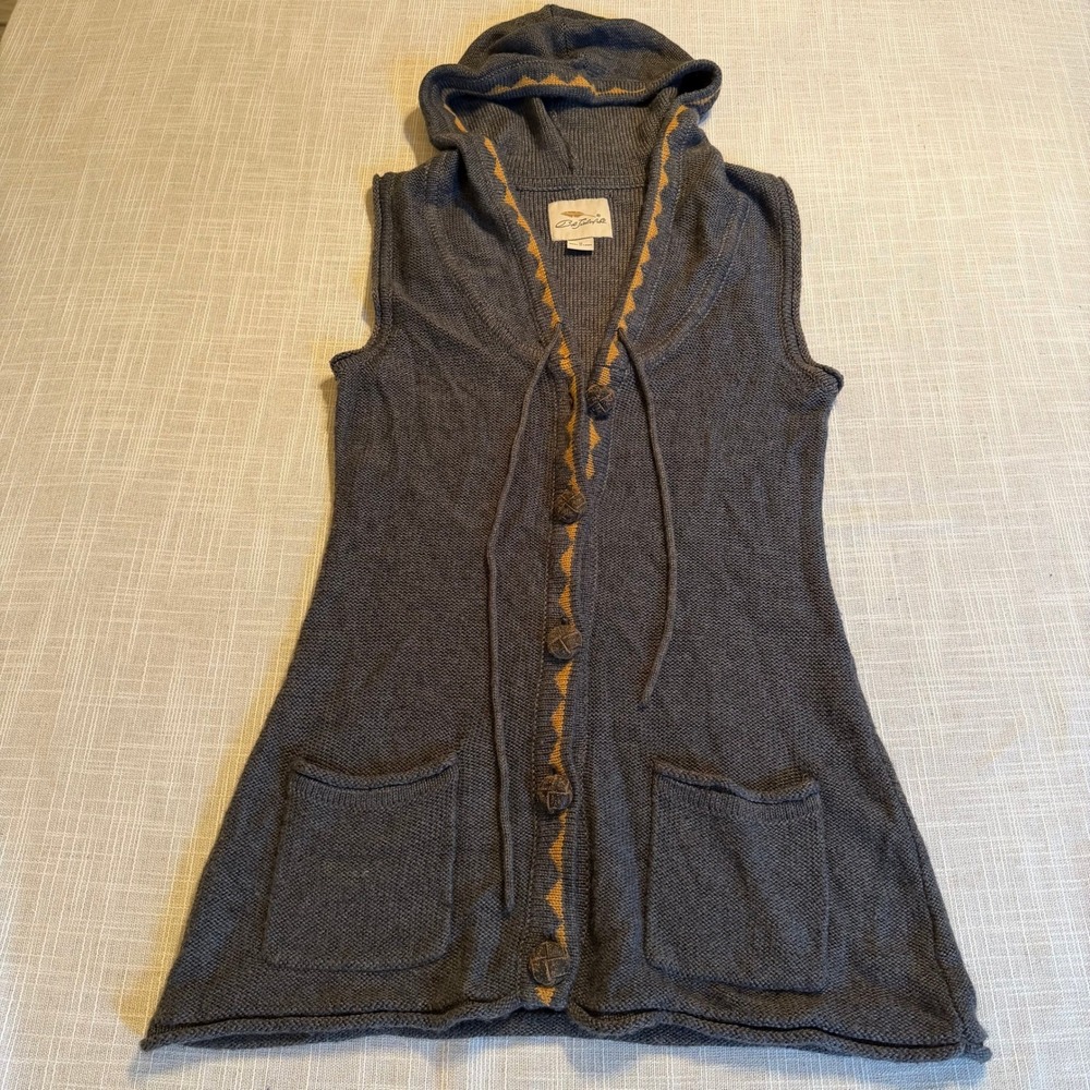 Bob Timberlake Womens Gray Wool Blend Hooded Longline Button Front Vest Medium